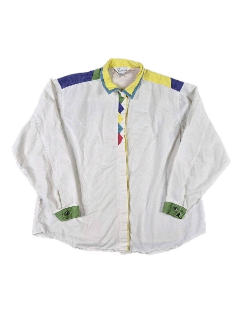 Vintage 80s JS International Button Up Shirt Long Sleeves Multi Color Funky Sz L